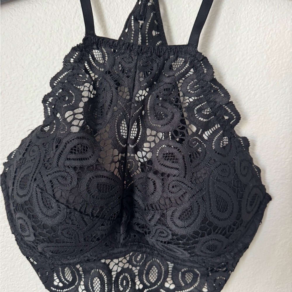 Elegant Black Lace Halter Bralette